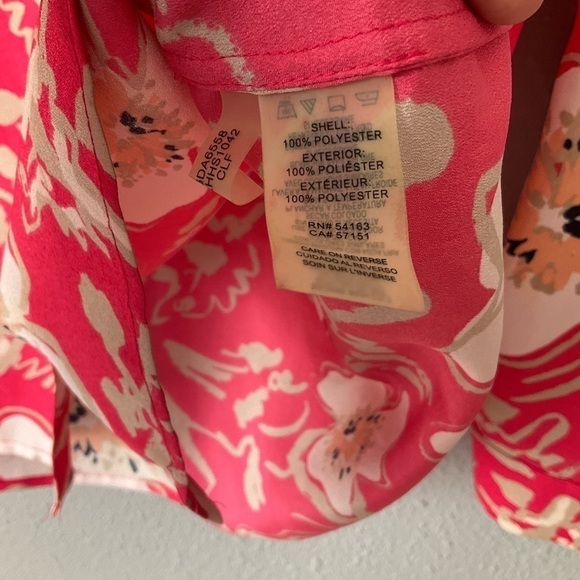 Karl Lagerfeld Blouse coral with floral print long sleeve size Large T177 - Picture 11 of 11